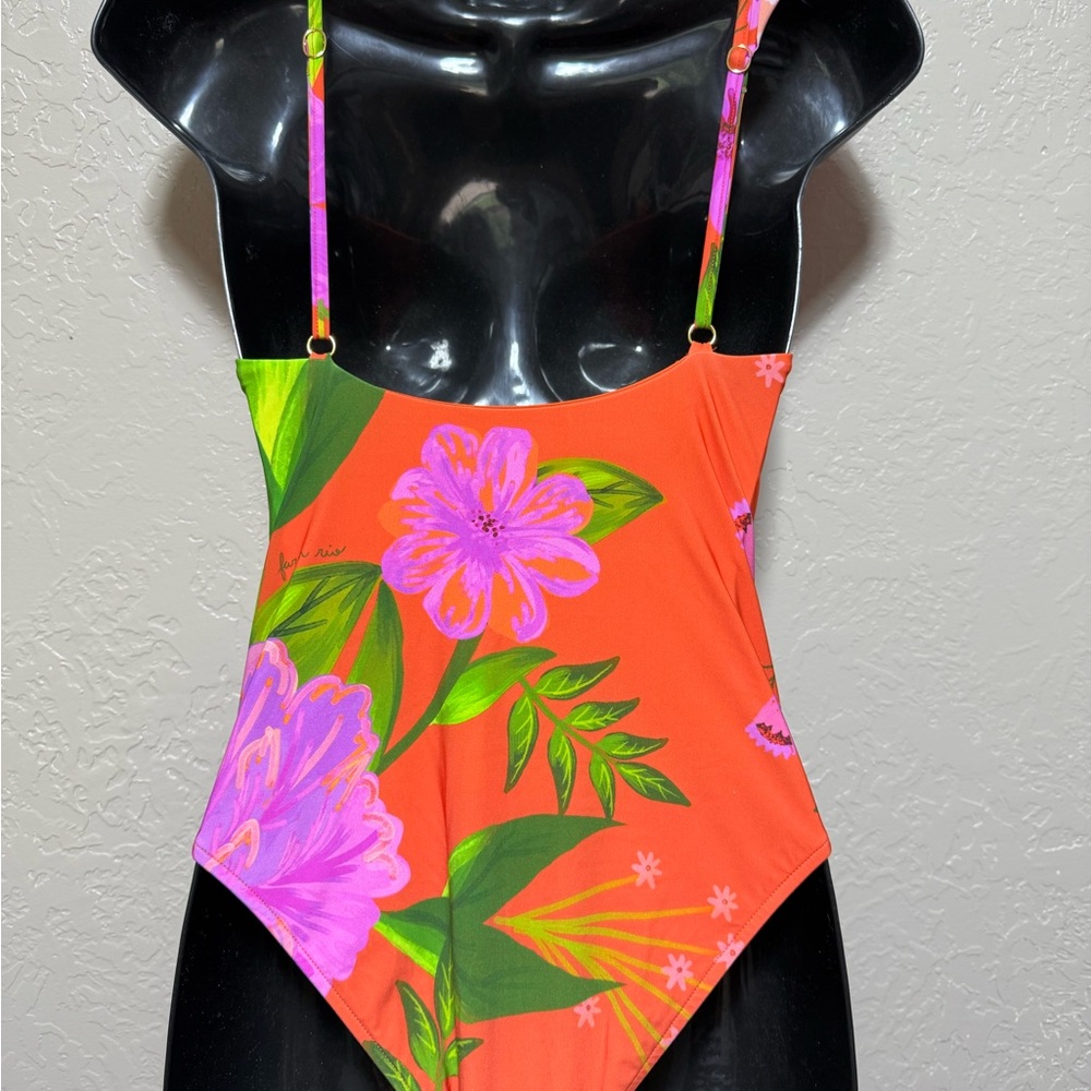 FARM Rio Orange One-Piece with Pink Floral Ruffle - Picture 4 of 10